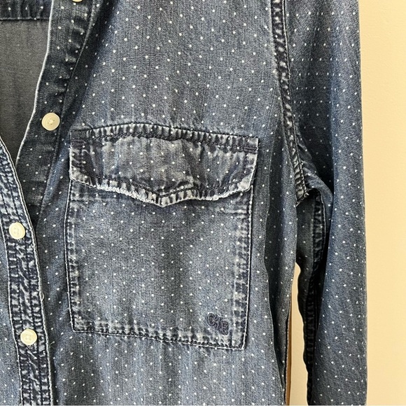 Current/Elliott Cardinal Polka Dot Denim Chambray Long Sleeve Shirt Dress Size 1 - Picture 9 of 12